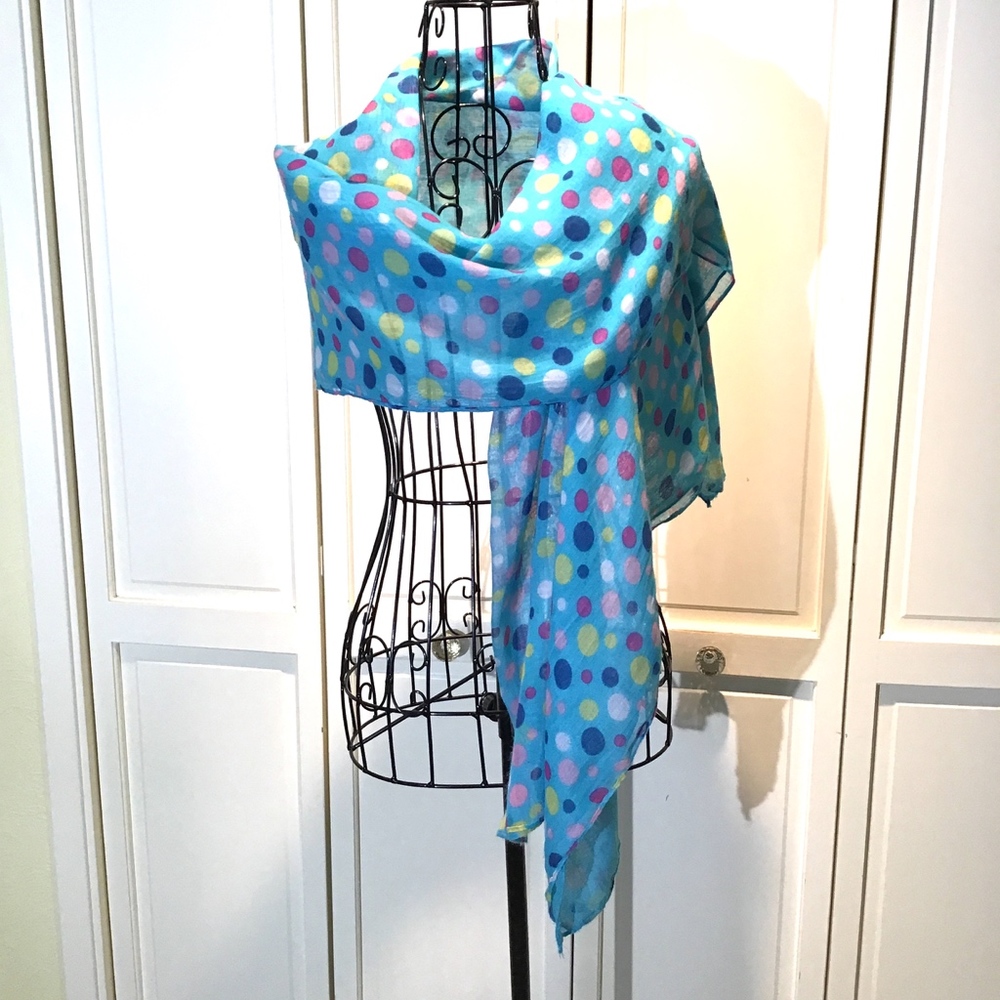 Blue Scarf Oversize Shawl Polka Dots